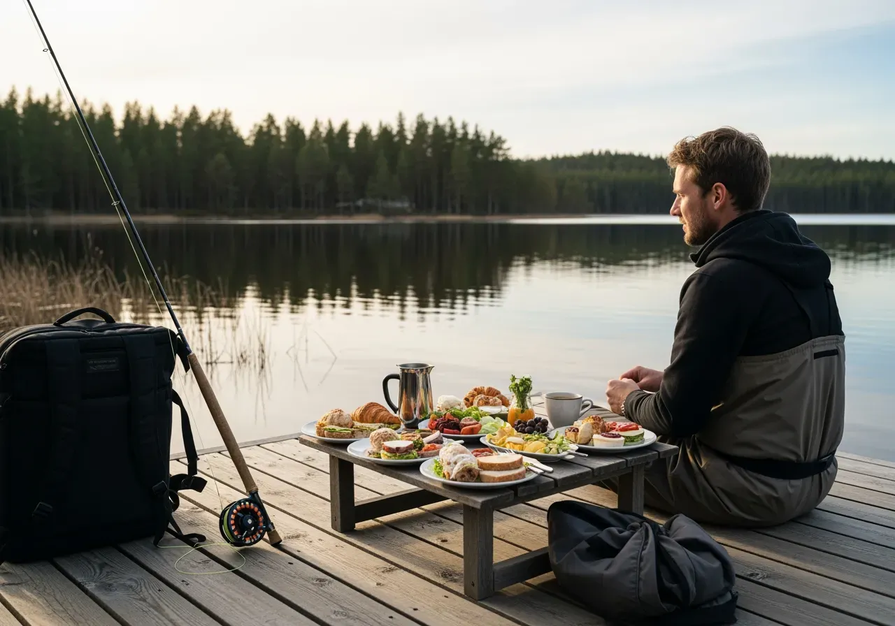 Brunch vid vattnet efter flugfiske