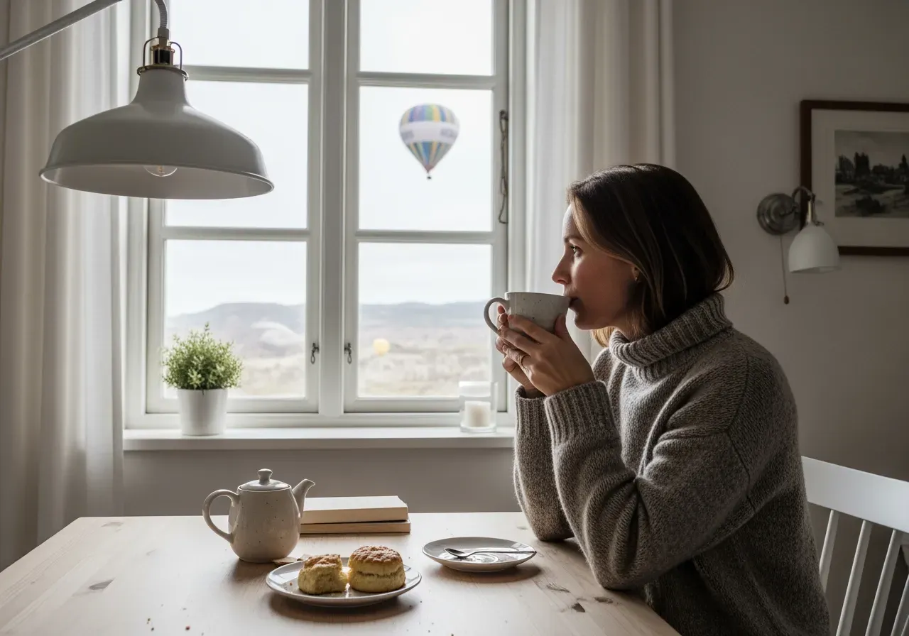 Eftermiddagste efter luftballong och hotellnatt