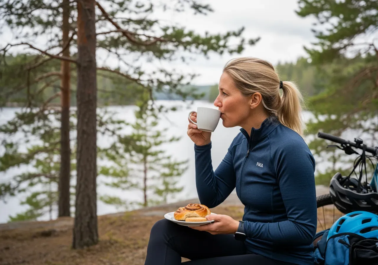 Fika efter cykling i naturen