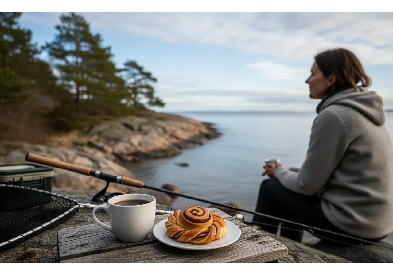 Fika efter fisketur vid havet