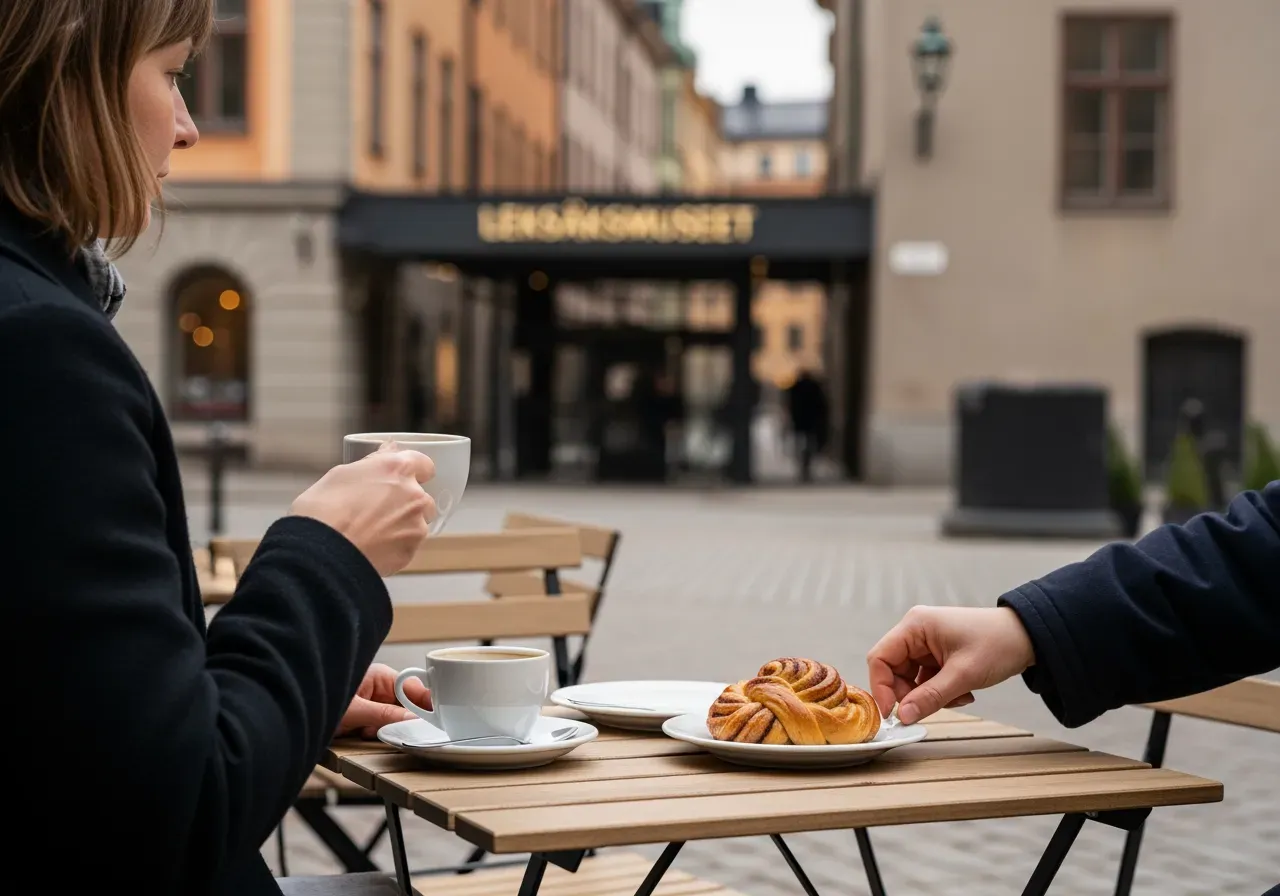 Fika nära Leksaksmuseet i Stockholm