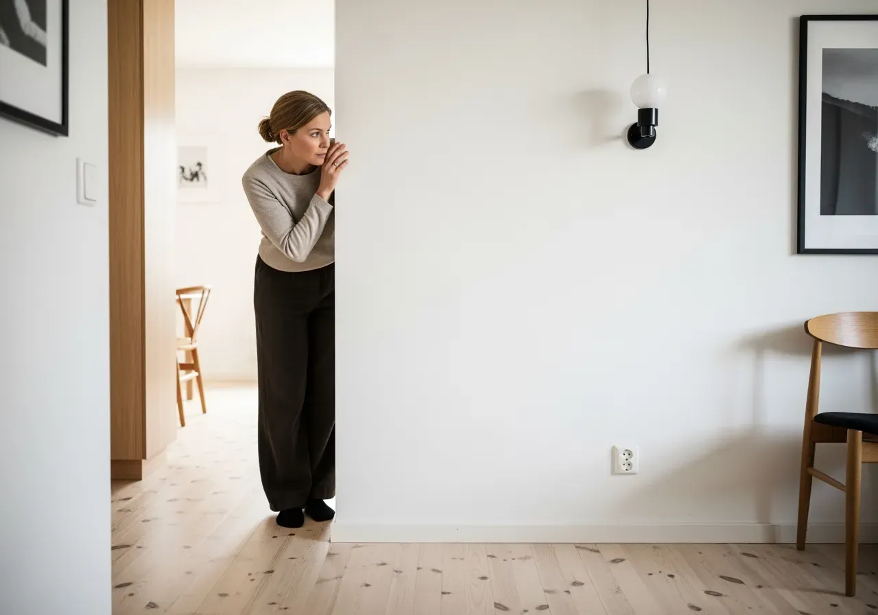 Hon spionerar runt hörnet